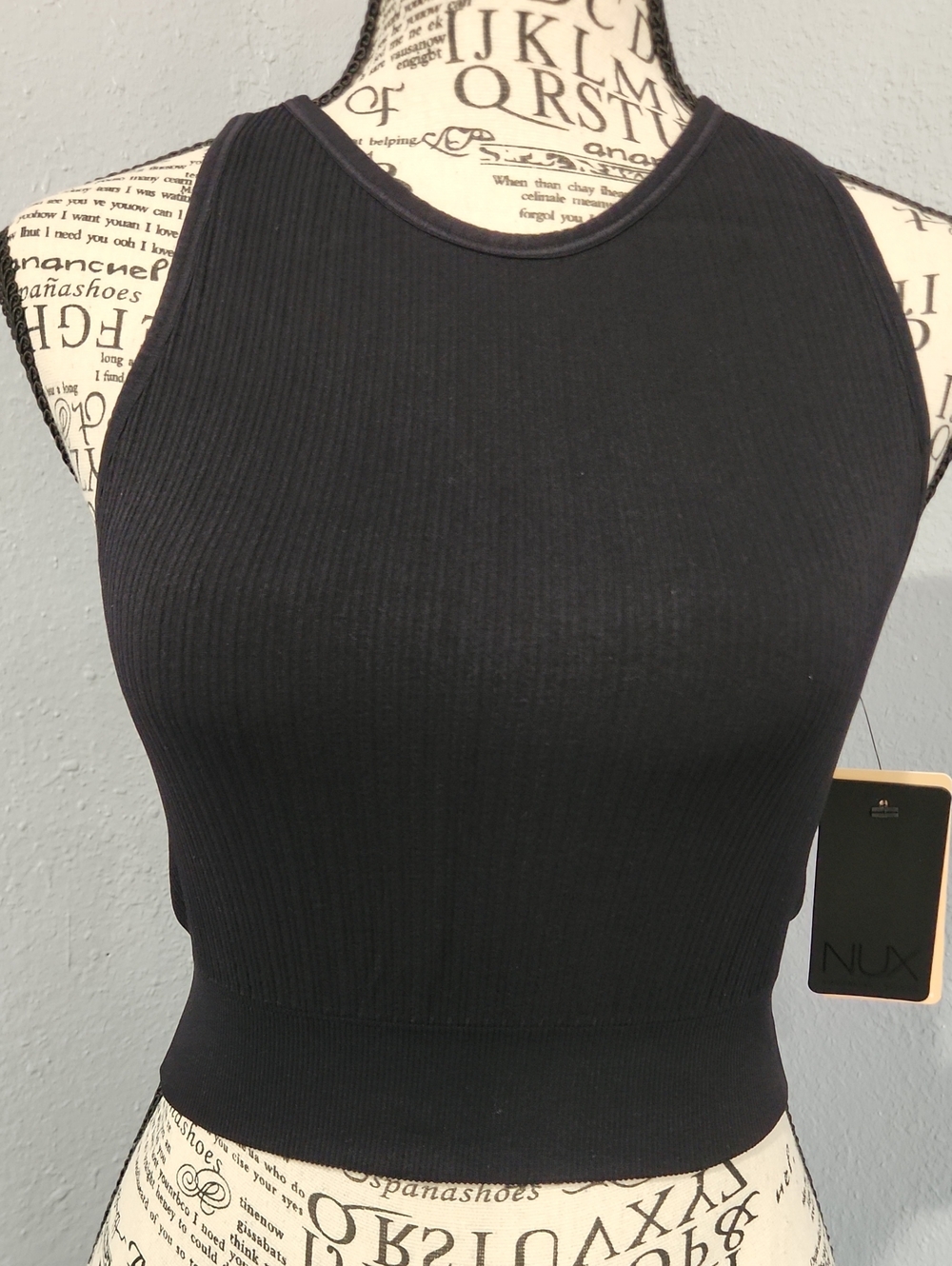 NUX Black Ribbed High-Neck Crop Tank